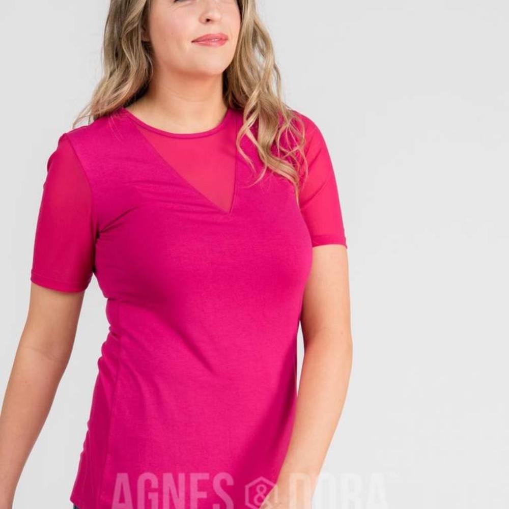 Sheer V-Neck Tee Raspberry - Picture 2 of 2